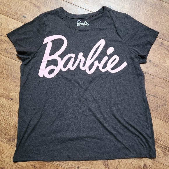 BARBIE Women's Gray Pink Short Sleeve T-Shirt - Plus 2 - NEW NWOT - Picture 1 of 4